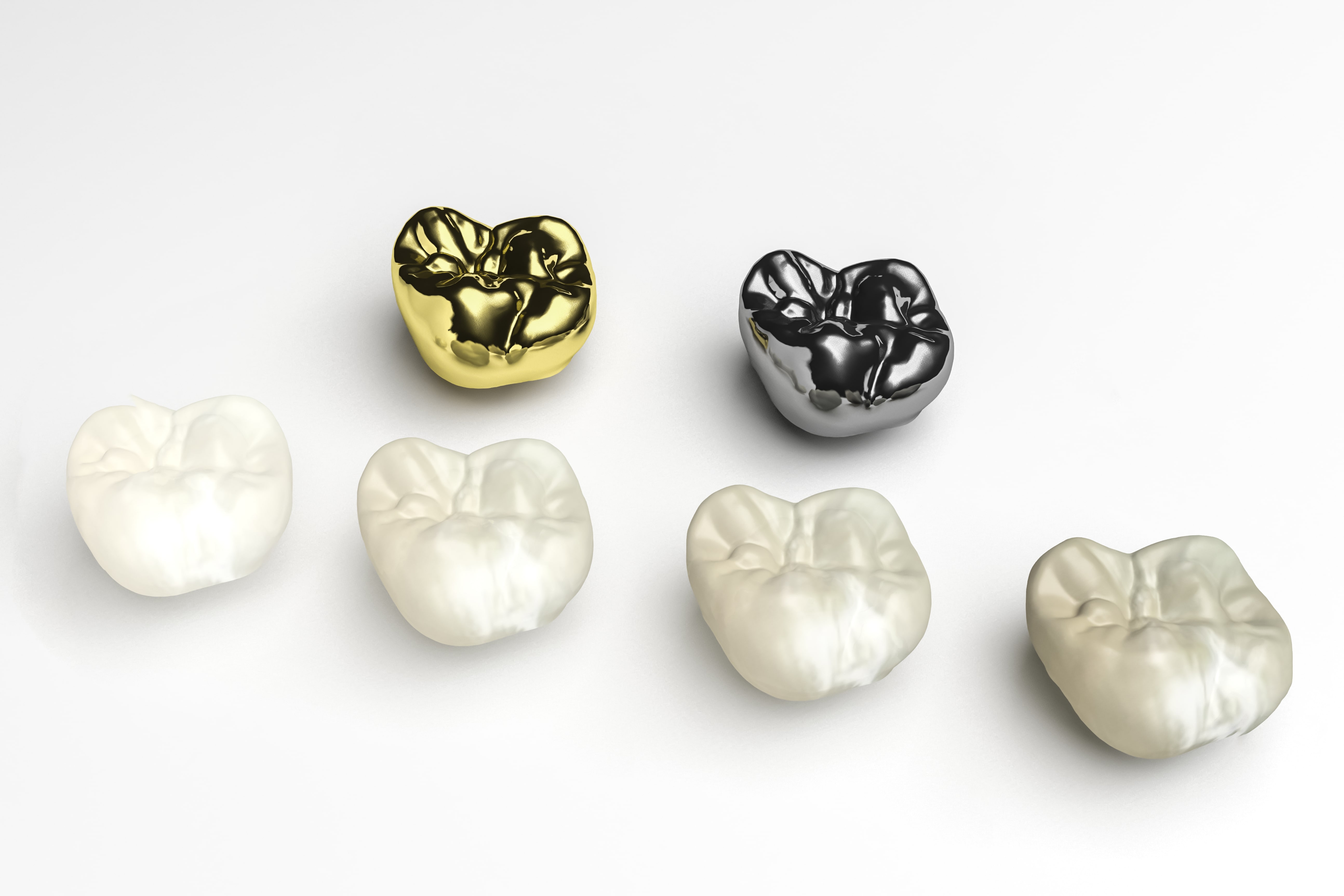 Types of dental crowns on a white background